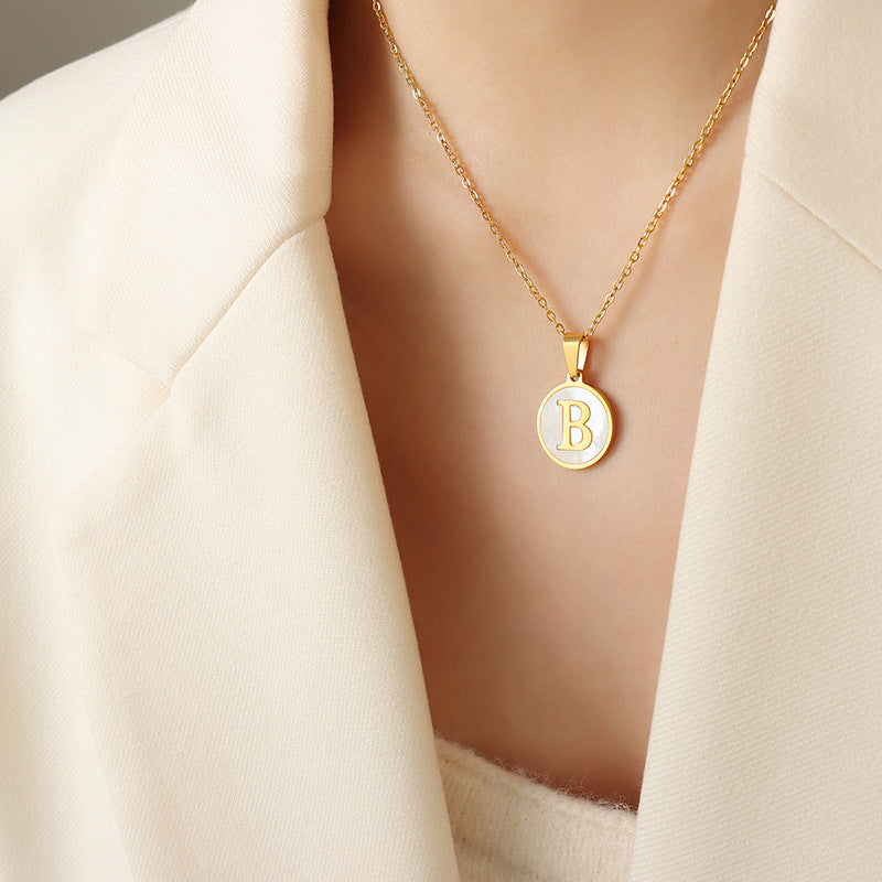 Initial A-Z Shell Letter Coin Pendant Dainty Chain Pearl Necklace