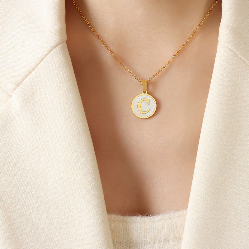 Initial A-Z Shell Letter Coin Pendant Dainty Chain Pearl Necklace