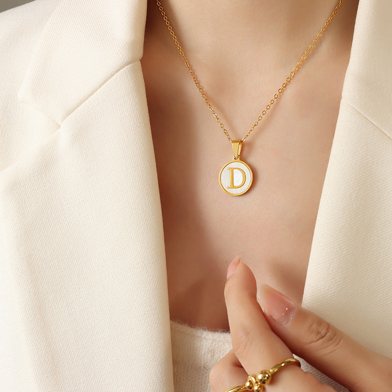 Initial A-Z Shell Letter Coin Pendant Dainty Chain Pearl Necklace