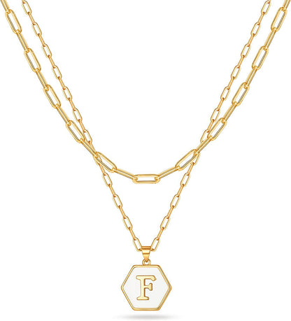 Initial A-Z Letter Pendant Necklace 18K Gold Plated Layered Paperclip Chain Necklace