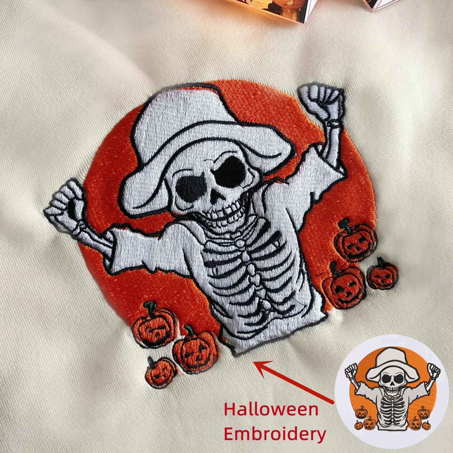 Halloween Customized Sweatshirt Skeleton Pumpkin Embroidered Hoodie