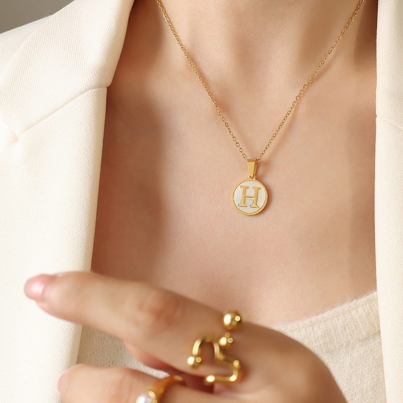 Initial A-Z Shell Letter Coin Pendant Dainty Chain Pearl Necklace