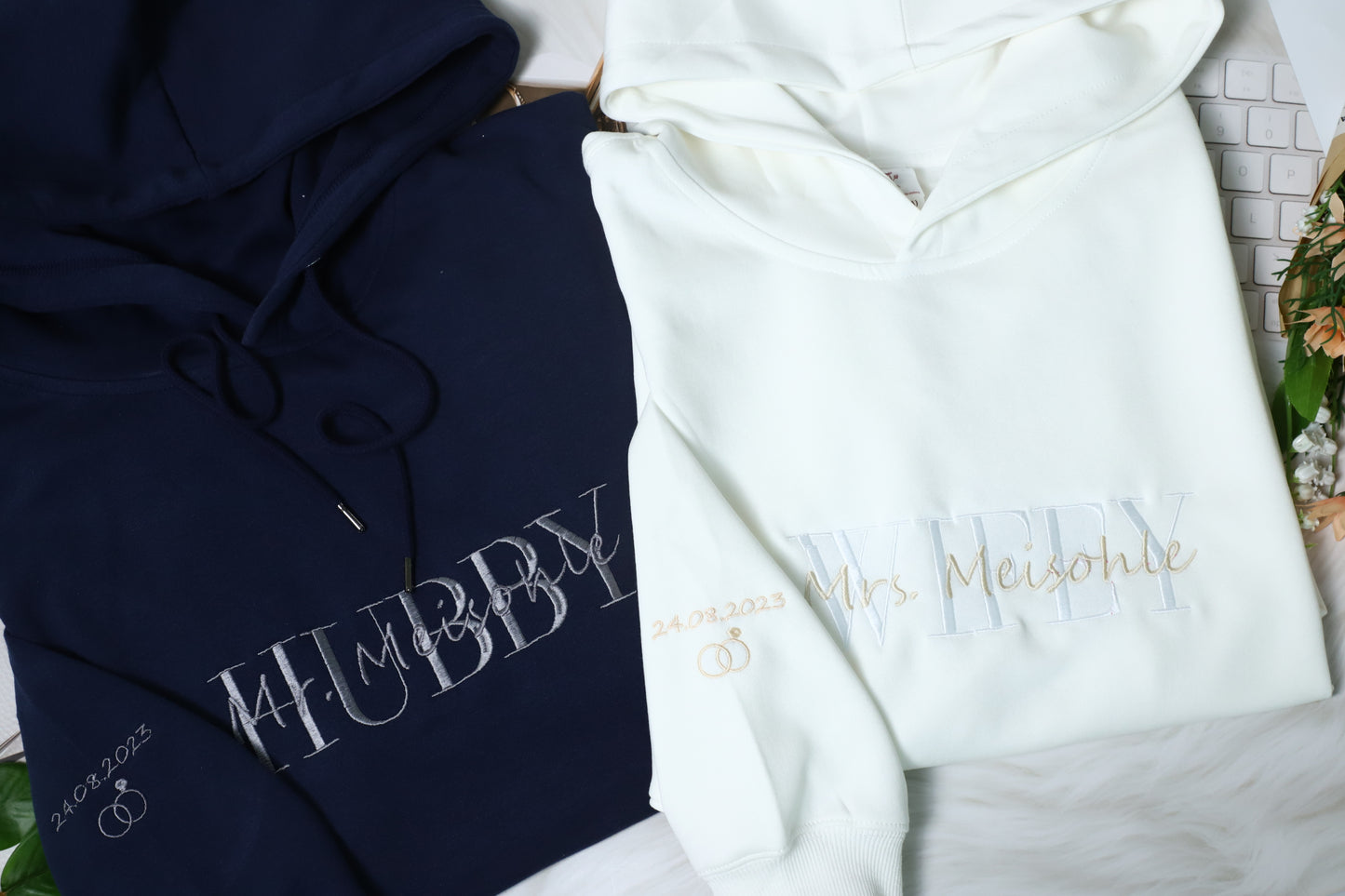 Mrs Wife Mr Husband Couple Embroidered Hoodie