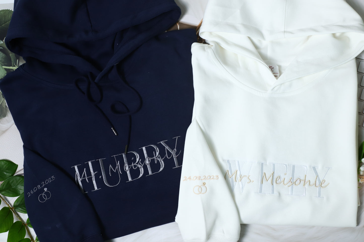 Mrs Wife Mr Husband Couple Embroidered Hoodie