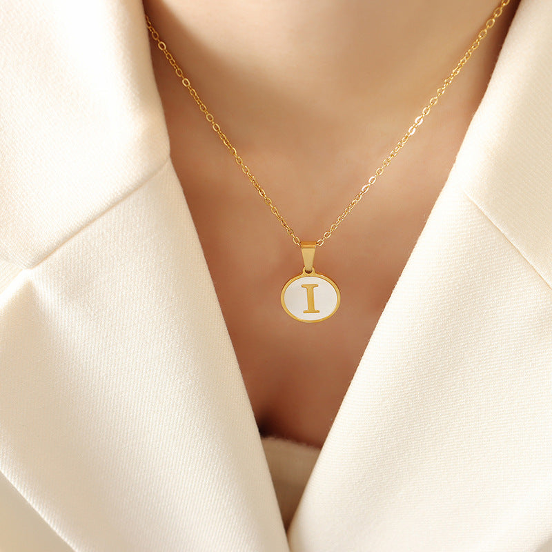 Initial A-Z Shell Letter Coin Pendant Dainty Chain Pearl Necklace