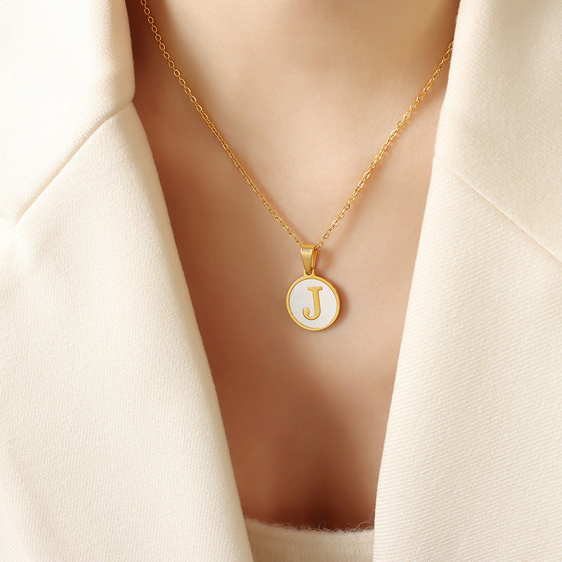 Initial A-Z Shell Letter Coin Pendant Dainty Chain Pearl Necklace