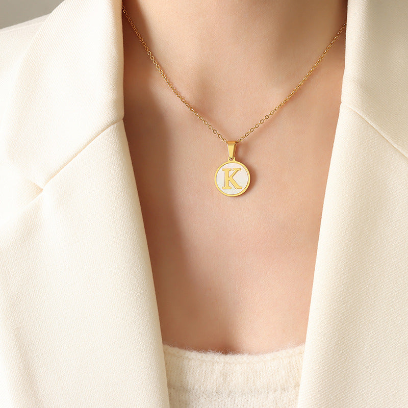 Initial A-Z Shell Letter Coin Pendant Dainty Chain Pearl Necklace