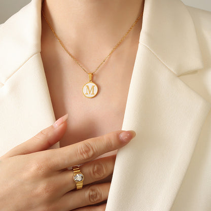 Initial A-Z Shell Letter Coin Pendant Dainty Chain Pearl Necklace