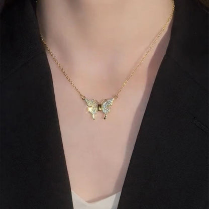 Double-Sided Wearing Diamond-Set Magnetic Butterfly Pendant Necklace