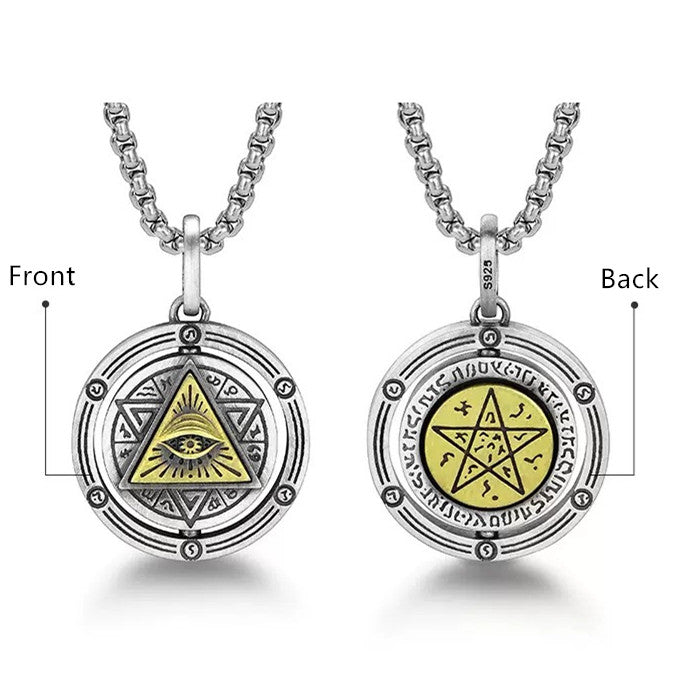 Eye of providence All-seeing Eye Hexagram Punk Spinning Coin Necklace