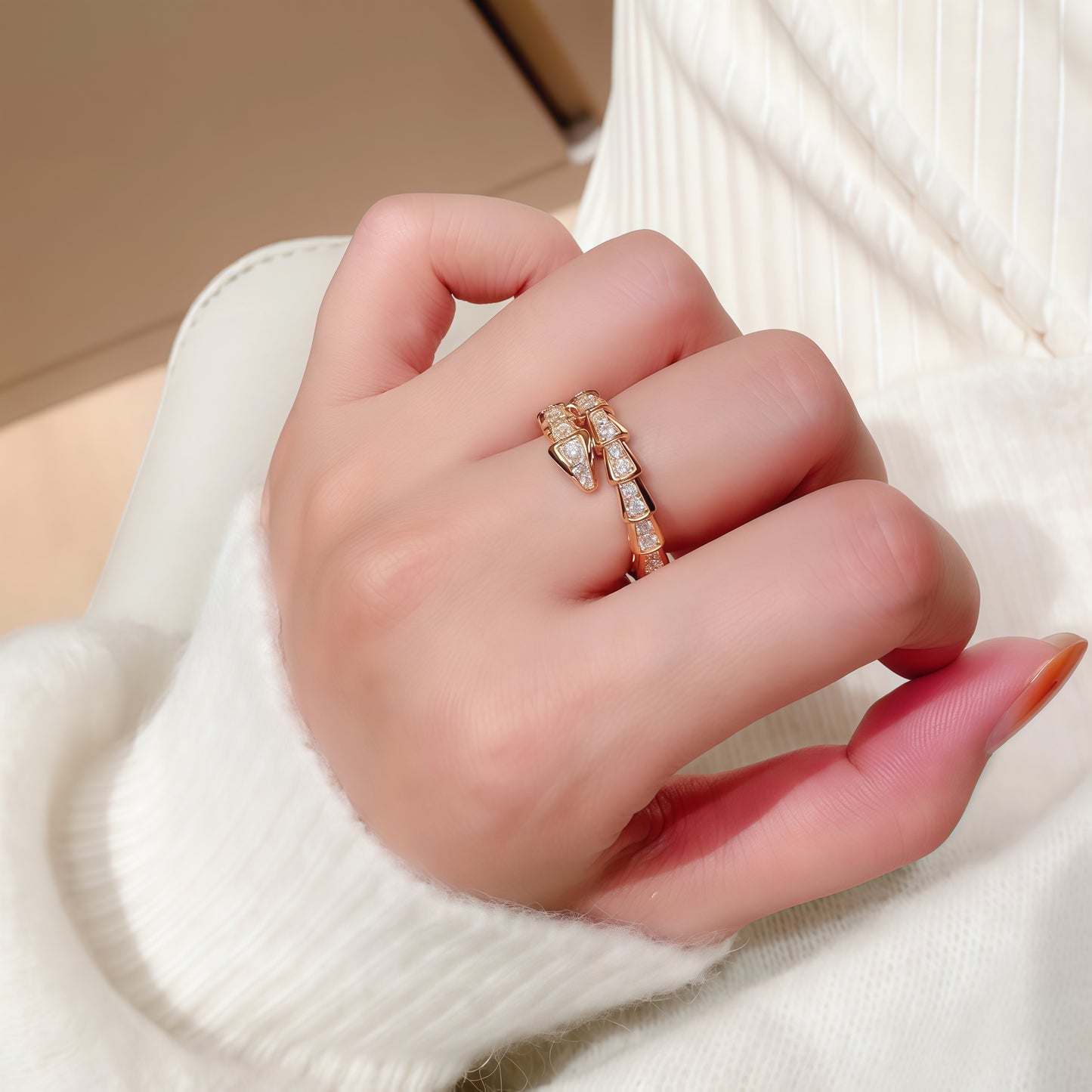 Serpenti-Inspired Snake Ring - Available in Silver and Rose Gold