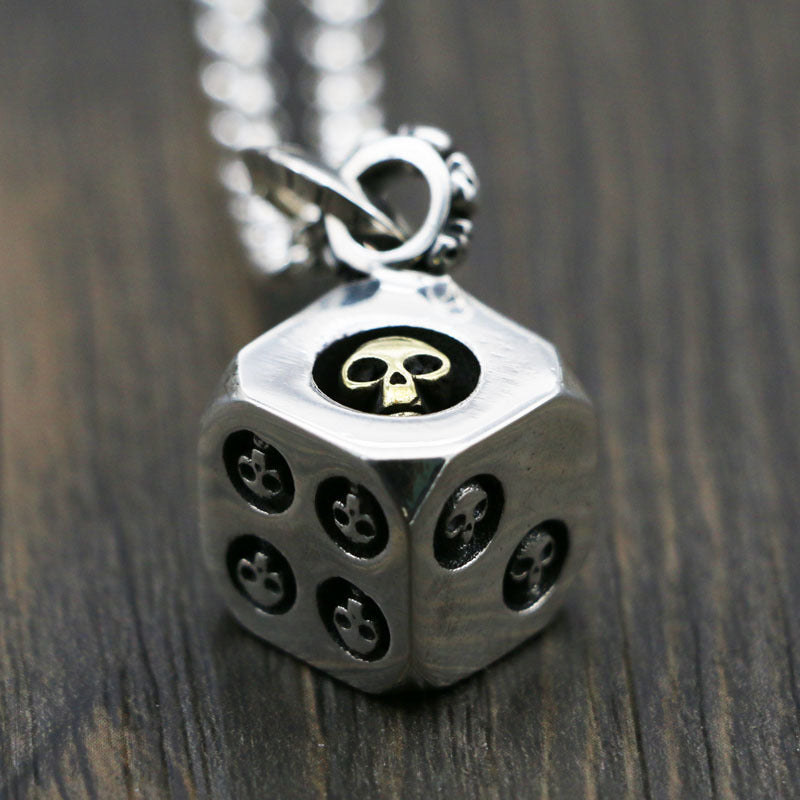 Punk Gothic Skull Carving Dice Pendant Necklace For Men