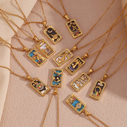 Fashion Stainless Steel 18K Gold Plated Retro Original Design Tarot Card Necklace