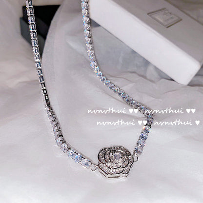 Handcrafted Sparkling Rose Flower Jewelry Set - Necklace, Ring, and Earrings