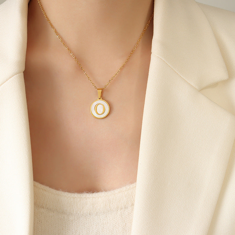 Initial A-Z Shell Letter Coin Pendant Dainty Chain Pearl Necklace