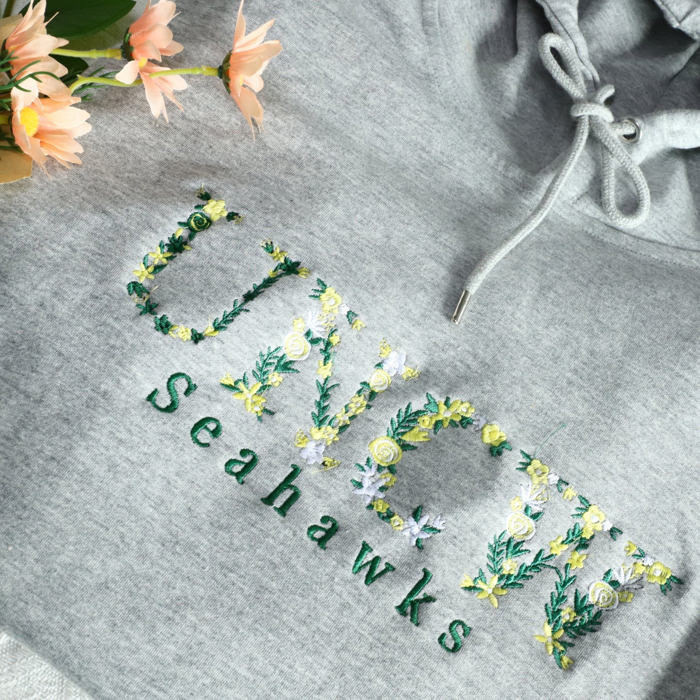 University College Flower Embroidered Customized Sweatshirt