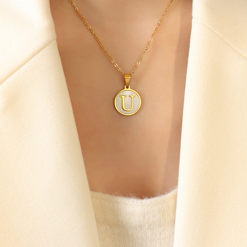 Initial A-Z Shell Letter Coin Pendant Dainty Chain Pearl Necklace