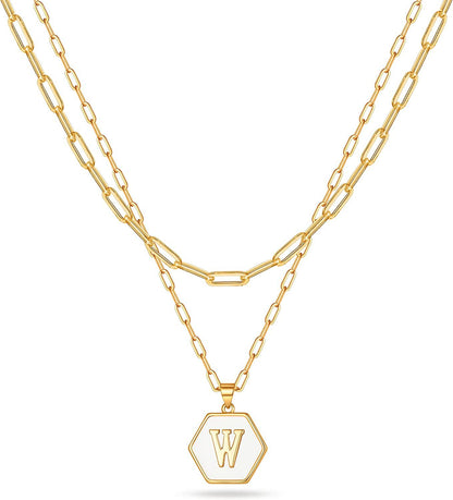 Initial A-Z Letter Pendant Necklace 18K Gold Plated Layered Paperclip Chain Necklace