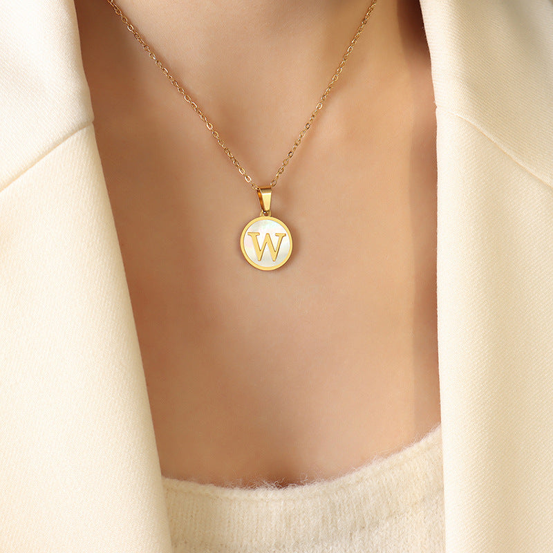 Initial A-Z Shell Letter Coin Pendant Dainty Chain Pearl Necklace