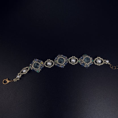 Exquisite Handcrafted Beaded Bracelet with Crystal and Pearl Accents