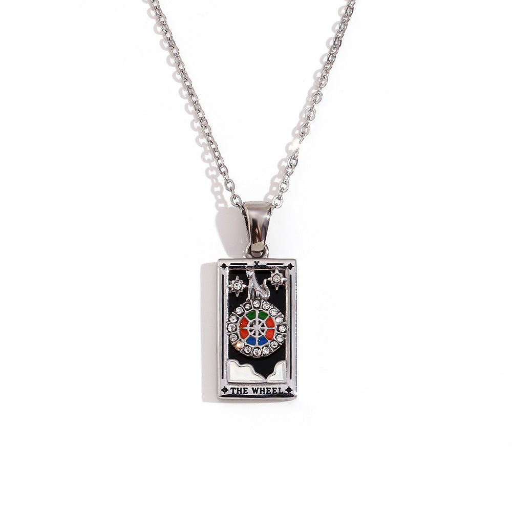 Fashion Stainless Steel 18K Gold Plated Retro Original Design Tarot Card Necklace