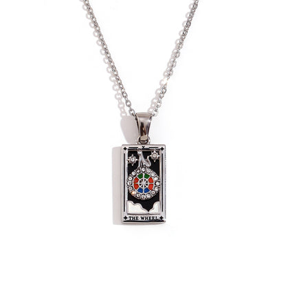 Fashion Stainless Steel 18K Gold Plated Retro Original Design Tarot Card Necklace