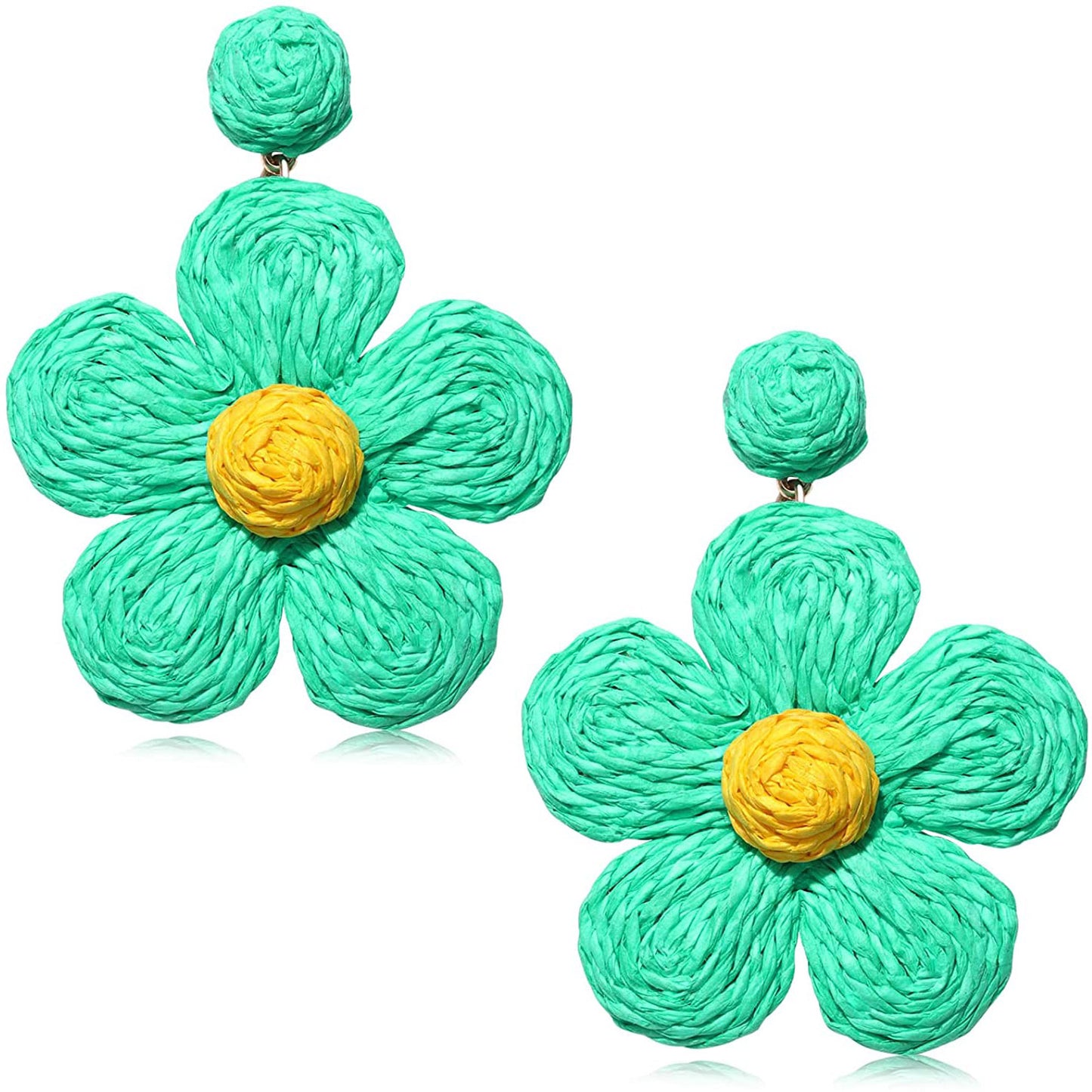 Flower Rattan Earrings Wicker Braid Bohemian Resort Beach Hoop Dangle Raffia Earrings