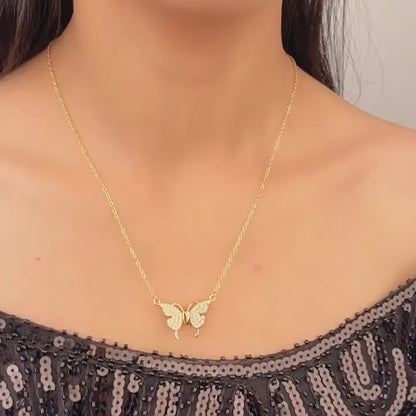 Double-Sided Wearing Diamond-Set Magnetic Butterfly Pendant Necklace