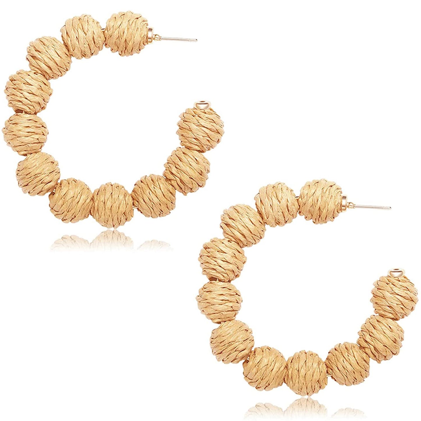 Bohemian Beach Resort Wicker Braid Earrings Rattan Ball Hoop Earrings