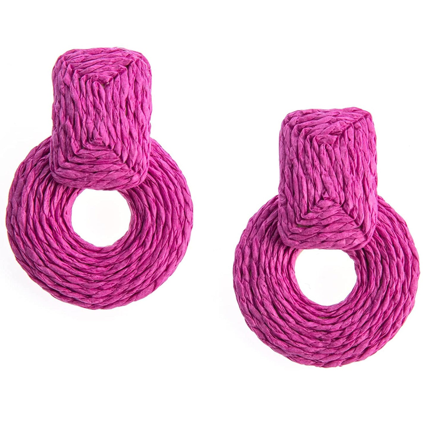 Round Rattan Bohemian Resort Earrings Handmade Straw Drop Dangle Earrings