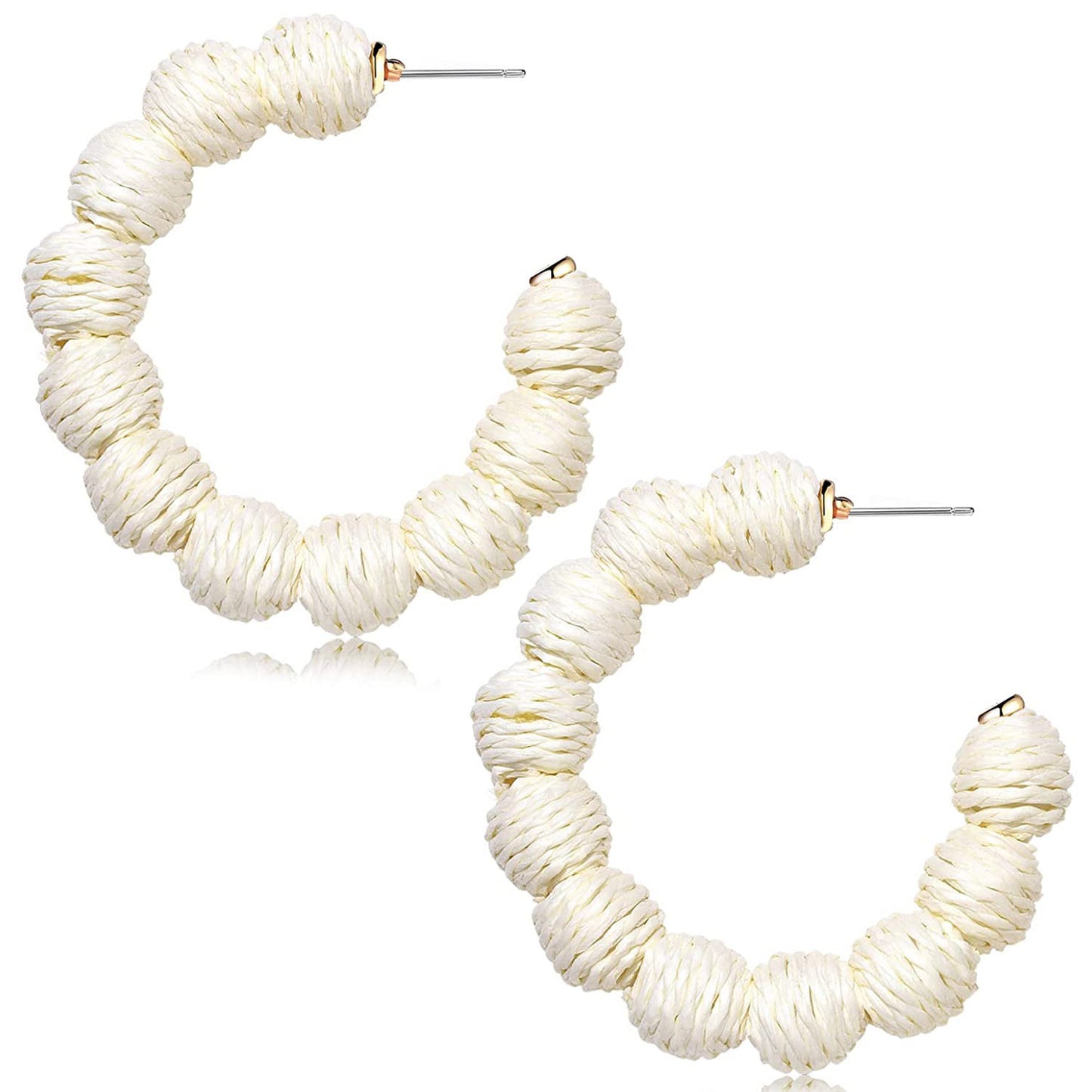 Bohemian Beach Resort Wicker Braid Earrings Rattan Ball Hoop Earrings