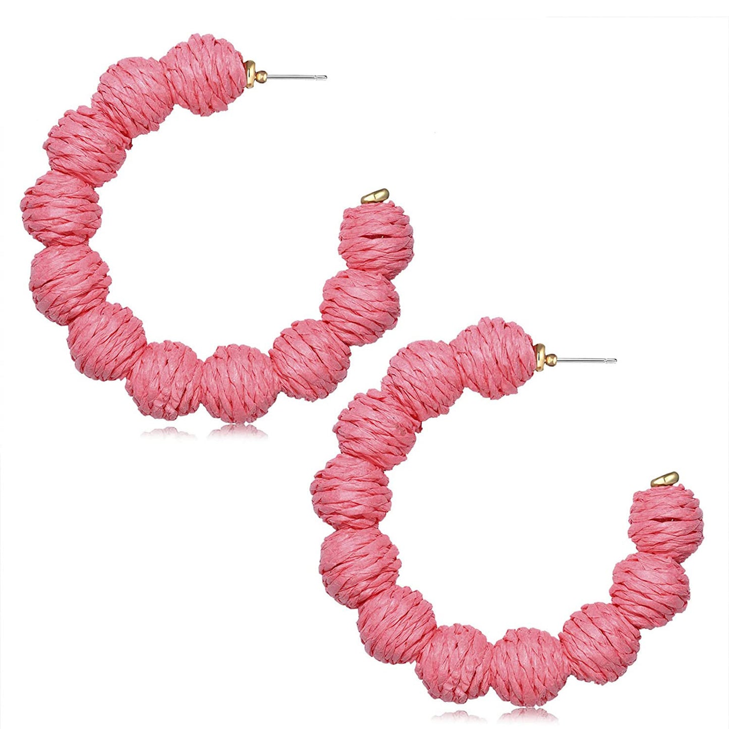 Bohemian Beach Resort Wicker Braid Earrings Rattan Ball Hoop Earrings