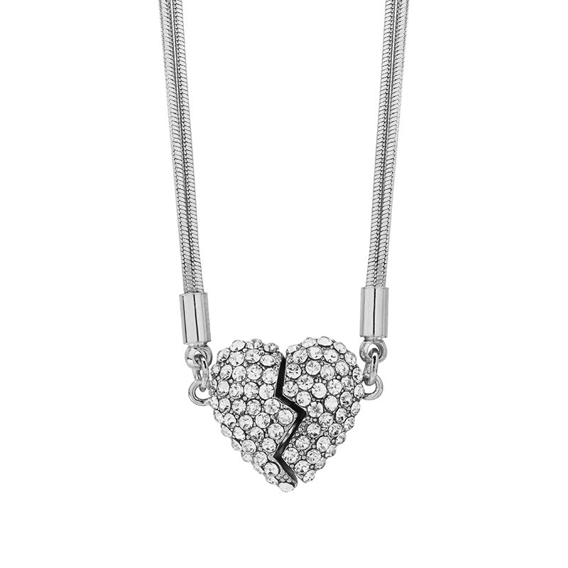 Double-Sided Wearing Diamond-Set Magnetic Love Pendant Necklace