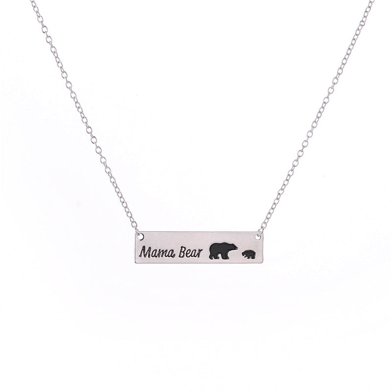 Mama Bear Necklace With Cubs Horizontal Bar Necklace Mother's Day Gift