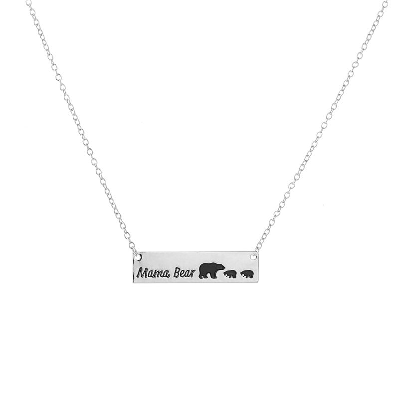 Mama Bear Necklace With Cubs Horizontal Bar Necklace Mother's Day Gift