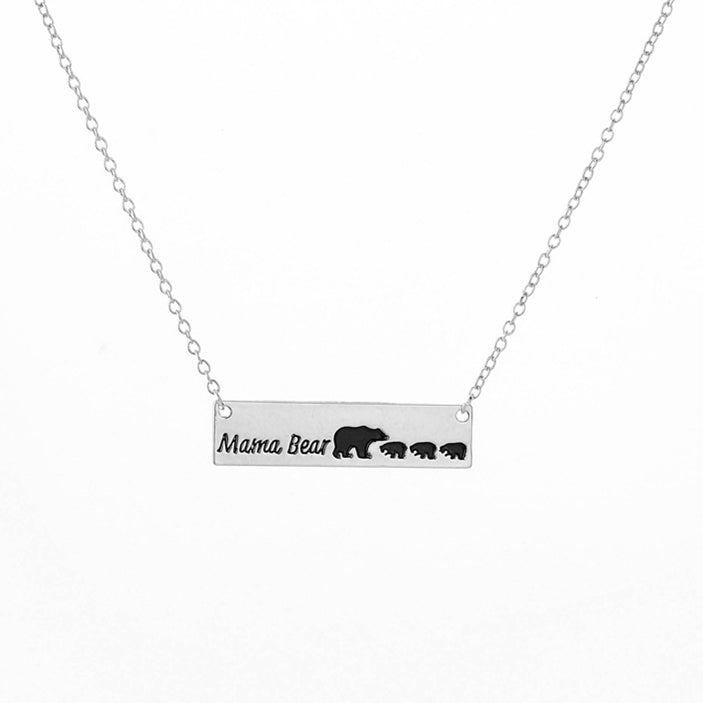 Mama Bear Necklace With Cubs Horizontal Bar Necklace Mother's Day Gift