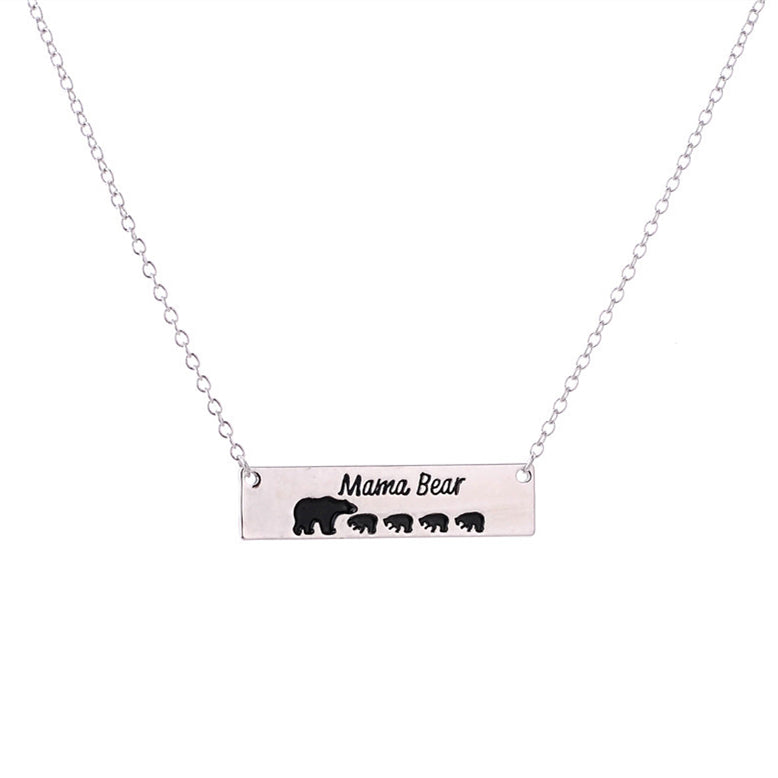 Mama Bear Necklace With Cubs Horizontal Bar Necklace Mother's Day Gift