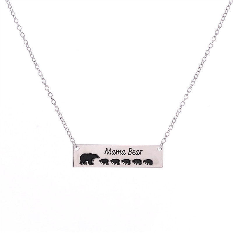 Mama Bear Necklace With Cubs Horizontal Bar Necklace Mother's Day Gift