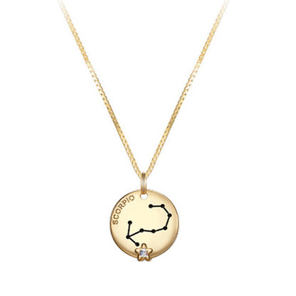 12 Constellations Coin Disc Necklace Sign Of Star Zodiac Pendant