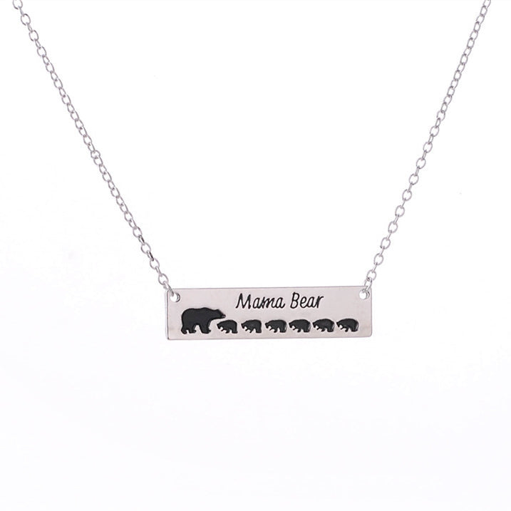 Mama Bear Necklace With Cubs Horizontal Bar Necklace Mother's Day Gift