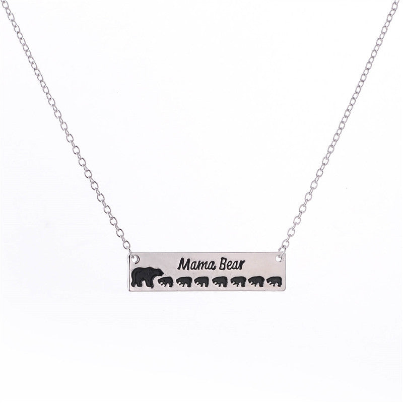 Mama Bear Necklace With Cubs Horizontal Bar Necklace Mother's Day Gift