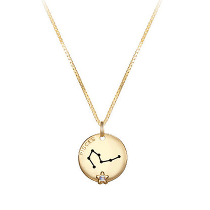 12 Constellations Coin Disc Necklace Sign Of Star Zodiac Pendant