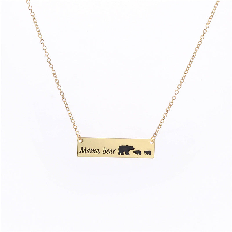 Mama Bear Necklace With Cubs Horizontal Bar Necklace Mother's Day Gift