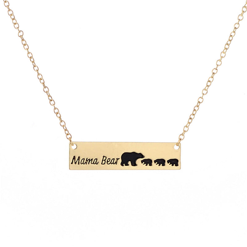 Mama Bear Necklace With Cubs Horizontal Bar Necklace Mother's Day Gift