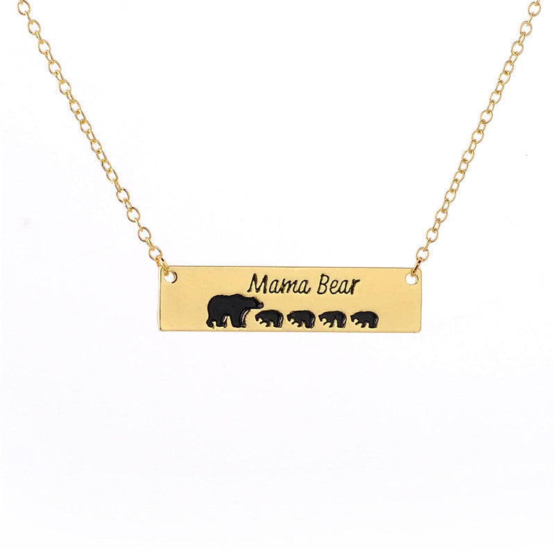 Mama Bear Necklace With Cubs Horizontal Bar Necklace Mother's Day Gift