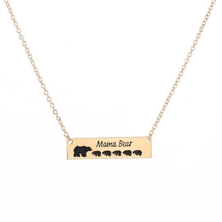 Mama Bear Necklace With Cubs Horizontal Bar Necklace Mother's Day Gift