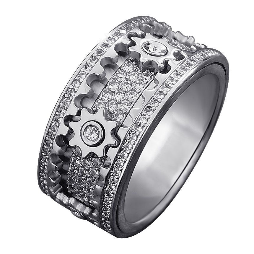 Gear Wheel Rotatable Ring Cubic Zircon Fidget Ring Brass Anxiety Ring Spinner Ring