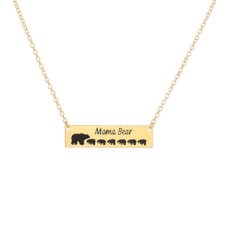 Mama Bear Necklace With Cubs Horizontal Bar Necklace Mother's Day Gift