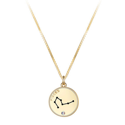 12 Constellations Coin Disc Necklace Sign Of Star Zodiac Pendant