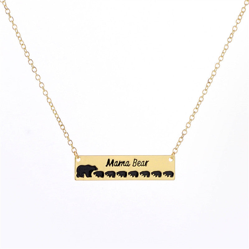 Mama Bear Necklace With Cubs Horizontal Bar Necklace Mother's Day Gift